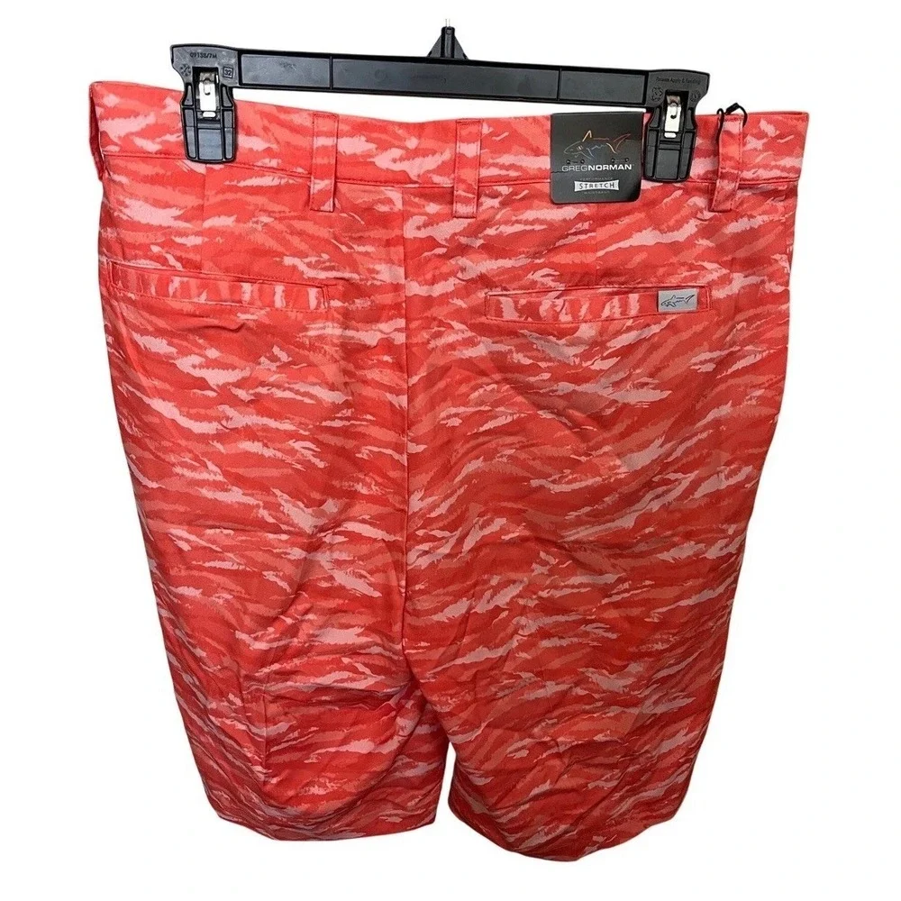 NWT Greg Norman ML75 Microlux Golf Shorts Mens 32 Coral Orange Tiger Camo Play